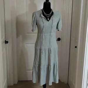 Sweet Wanderer dusty torquiose colored midi dress
